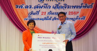MBA Walailak มอบเงินบริจาค จำนวน 137,343.60 บาท ให้กับกองทุนพัฒนาศูนย์การแพทย์มหาวิทยาลัยวลัยลักษณ์
