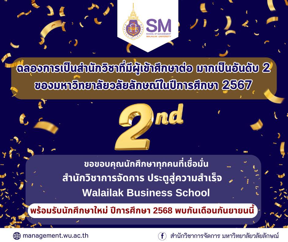 สำนักวิชาการจัดการ มหาวิทยาลัยวลัยลักษณ์,WalailakUniversity, SM,Schoolofmanagement,ผลิตบัณฑิตที่มีคุณภาพให้เป็นคนดีและคนเก่ง,มีความรู้และความเชี่ยวชาญในการปฎิบัติ,SMWU,